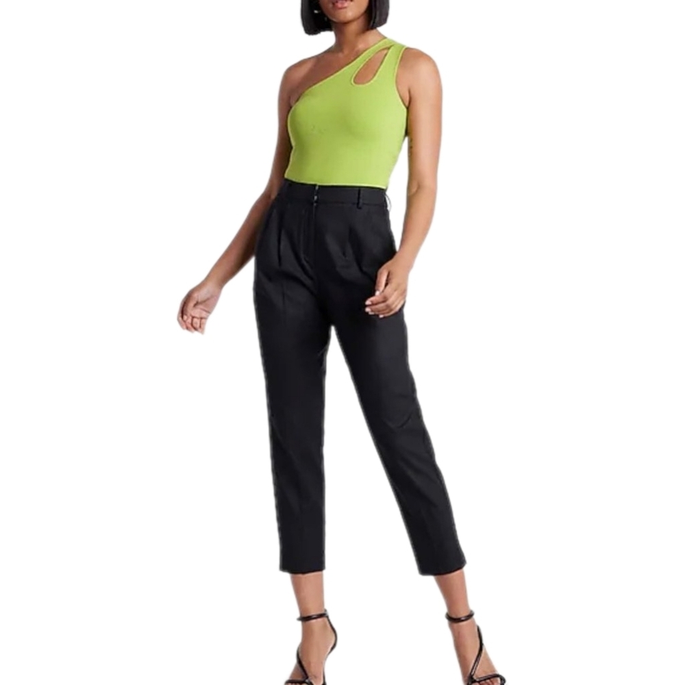 EXPRESS Body Contour One Shoulder Cutout Cropped Sweater Tank Green Size L - Picture 2 of 8